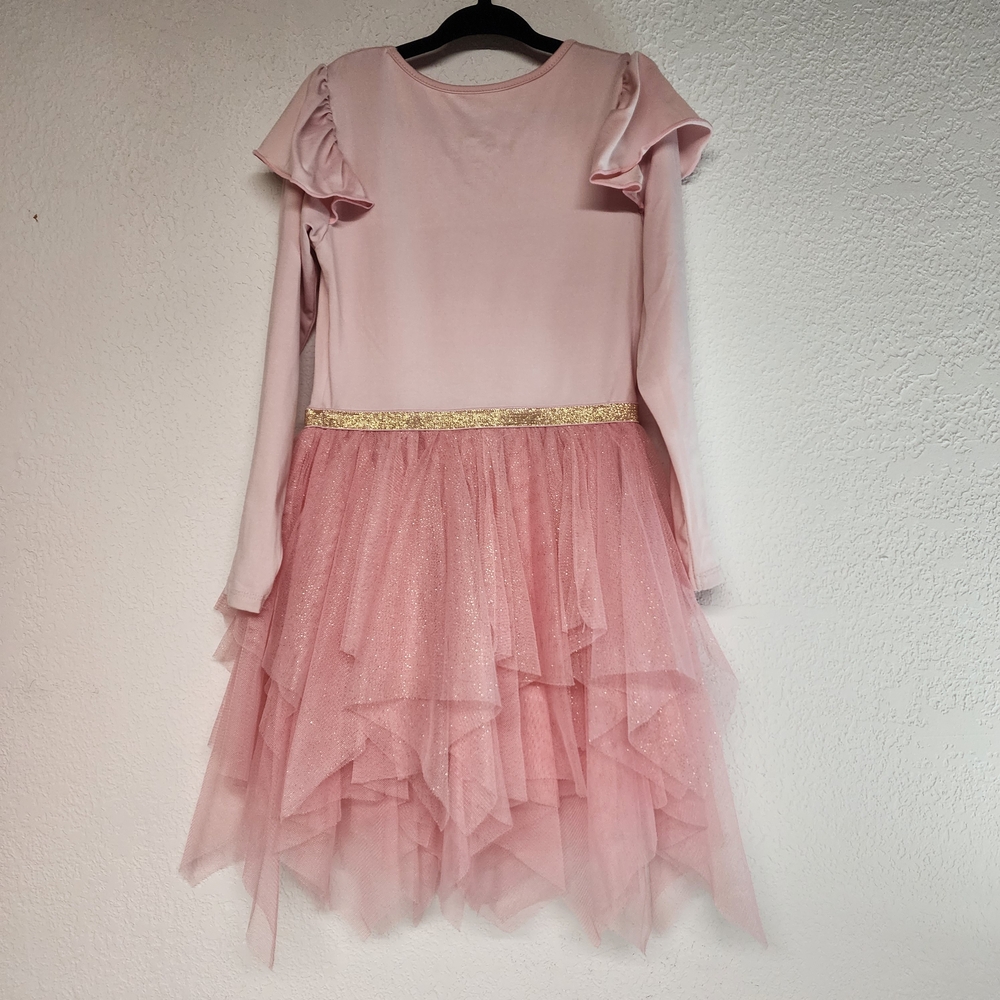 Pink Princess Long Sleeve Dress Tulle Skirt Cinderella Belle Ariel - Picture 3 of 9